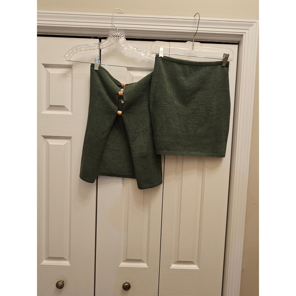 Runaway The Label RNWY Green Knit Two Piece Set Strapless Top Mini Skirt NWT